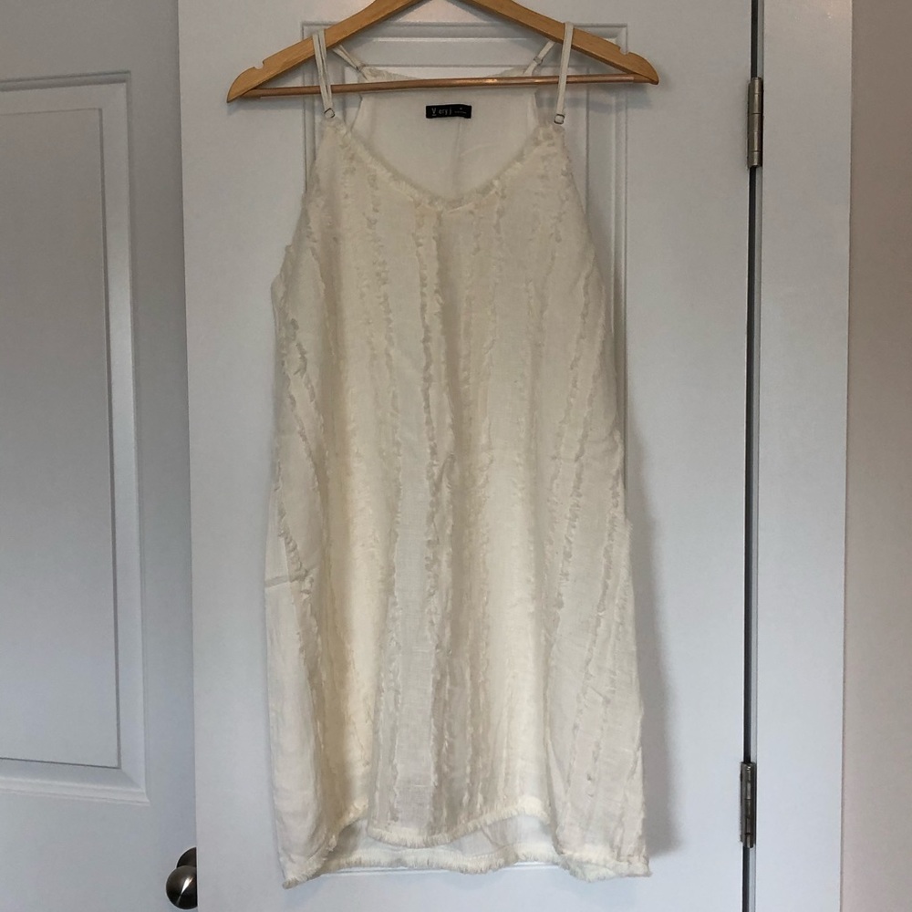White tank dress with fringe detailing
